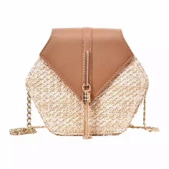 NEW Boho Tassel Straw Leather Crossbody Bag Purse - Picture 2 of 4